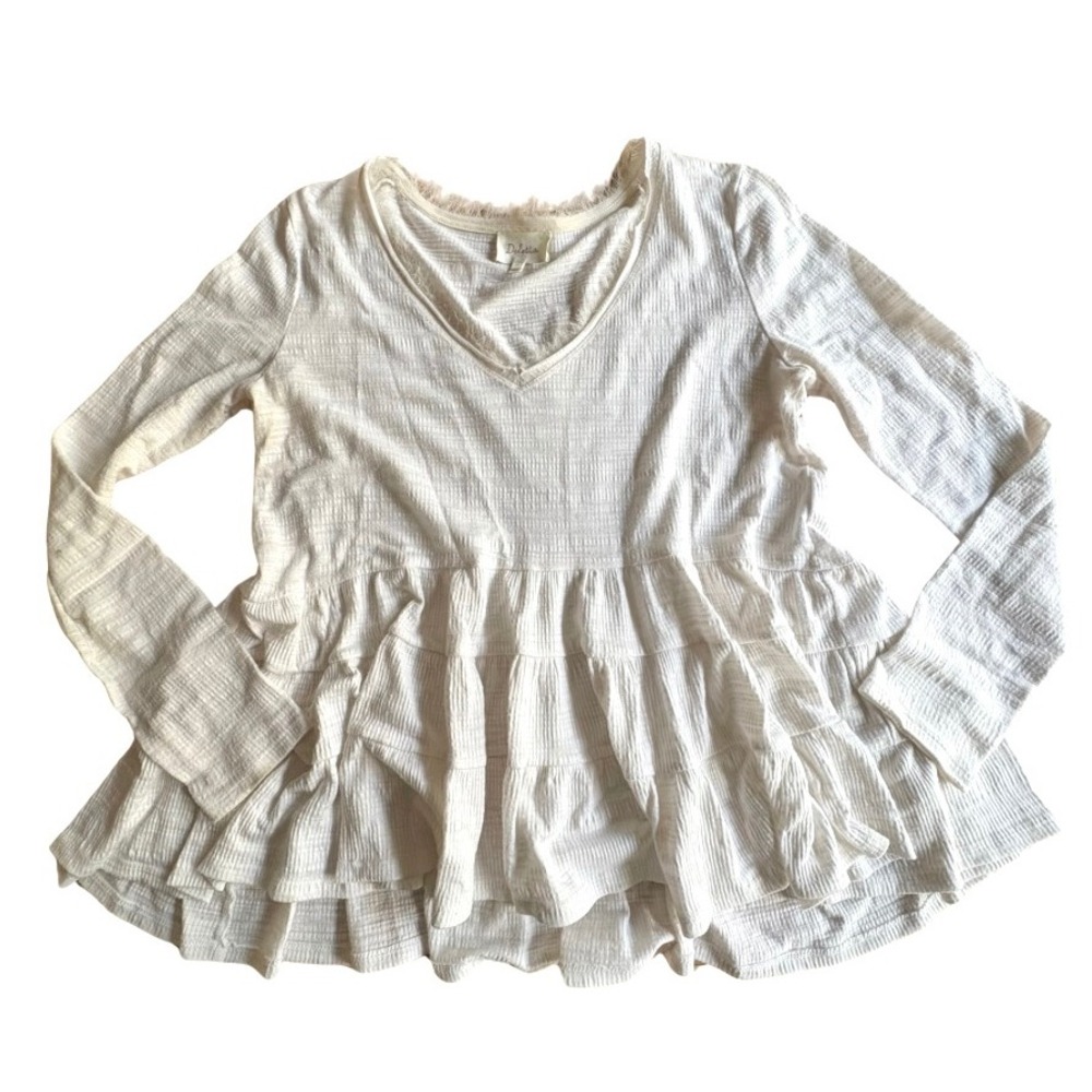 ANTHROPOLOGIE Deletta‎ "Thea" Cream Peplum Boho Top Layered Ruffle Hem  SIZE XS